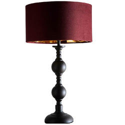 Britalia BRLCHURCHGATE/RED Black Metal Modern Candlestick Table Lamp with Red Wine Velvet Drum Shade with Gold Inner