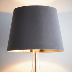 Grey Velvet and Gold Inner Modern Easy Fit Tapered Drum Lampshade 30cm