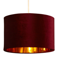 Wine Velvet and Gold Inner Modern Easy Fit Round Drum Lampshade 300mm