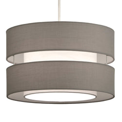 Grey Cotton Fabric Double Layer Retro Easy Fit Drum Lampshade 30cm
