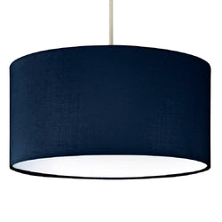 Navy Blue Cotton Modern Round Drum Lampshade with White Diffuser 30cm