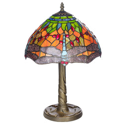 8" Dragonfly Multicolour Tiffany Glass Vintage Dome Table Lamp 35cm