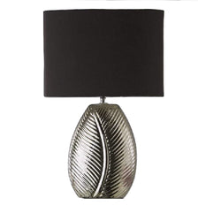 Britalia BRLAMARISIL/TLWS Silver Ceramic Leaf Design Modern Table Lamp with Black Oval Lamp Shade