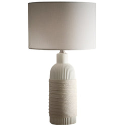 Britalia BRLARIA/TLWS Cream Ribbed Ceramic with Rope Design Modern Cylinder Table Lamp with Cream Linen Shade
