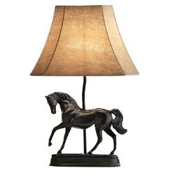 Britalia BRLBLAZEBLK/TLWS Antique Black Horse Table Lamp with Natural Faux Tapered Shade - 60cm Height