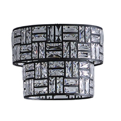 Britalia BRLBRONX/PEN Matt Black and Acrylic Glass Two Tier Modern Drum Pendant Shade - 27cm Diameter