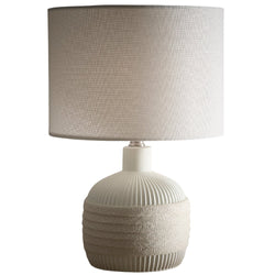 Britalia BRLEMELIA/TLWS Cream Ribbed Ceramic with Rope Design Modern Table Lamp with Cream Linen Drum Lamp Shade - 42cm Height
