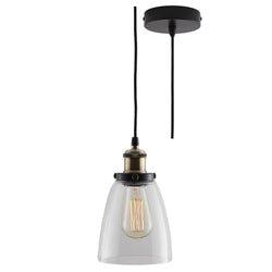 Matt Black & Clear Glass Vintage Tulip Dome Pendant Light 15cm