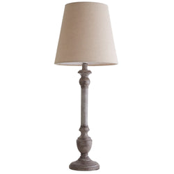 Grey Resin Vintage Candlestick Table Lamp with Natural Linen Shade 60cm