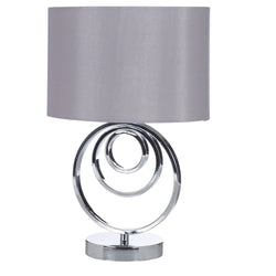 Britalia BRLHALLAMCGY/TLWS Polished Chrome Swirl Modern Table Lamp with Soft Grey Oval Drum Shade