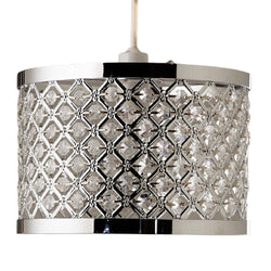 Polished Chrome Metal & Acrylic Beads Modern Easy Fit Drum Shade 26cm