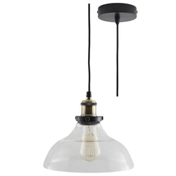 Matt Black & Clear Glass Vintage Shallow Dome Pendant Light 25cm