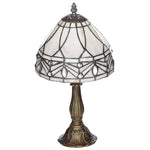 8" Cream Marble Effect & Pearl Tiffany Glass Vintage Dome Table Lamp 35cm