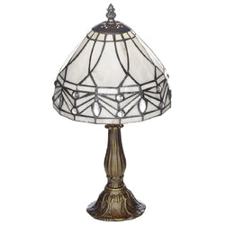 8" Cream Marble Effect & Pearl Tiffany Glass Vintage Dome Table Lamp 35cm