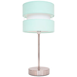 Satin Nickel Table Desk Lamp with Duck Egg Layered Fabric Shade 38cm