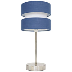 Satin Nickel Table Desk Lamp with Navy Blue Layered Fabric Shade 38cm