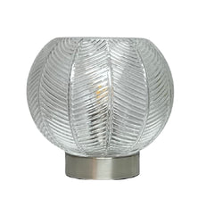 Britalia BRLLEAFCLEAR/TL Brushed Chrome & Clear Ribbed Glass Vintage Globe Table Lamp