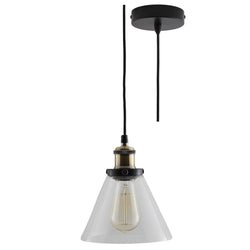 Matt Black & Clear Glass Vintage Pyramid Dome Pendant Light 18cm