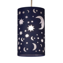 Navy Blue Moon and Stars Childrens Non Electric Easy Fit Pendant 220mm