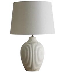 Britalia BRLNORACRM/TLWS Cream Ribbed Ceramic Modern Table Lamp with Cream Drum Shade