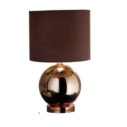Britalia BRLOSTENDCOP/TLWS Polished Copper Modern Round Table Lamp with Chocolate Brown Drum Shade - 45cm Height