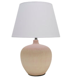 Pink and Cream Ceramic Urn Modern Table Lamp with White Drum Lamp Shade 450mm
