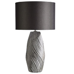 Britalia BRLZIMBASIL/TLWS Polished Chrome Modern Abstract Ceramic Table Lamp with Grey Drum Shade - 54cm Height
