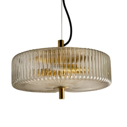 Britalia BRLCARTER/2LT Gold and Black Modern 2 Light Ceiling Pendant with Clear Ribbed Glass
